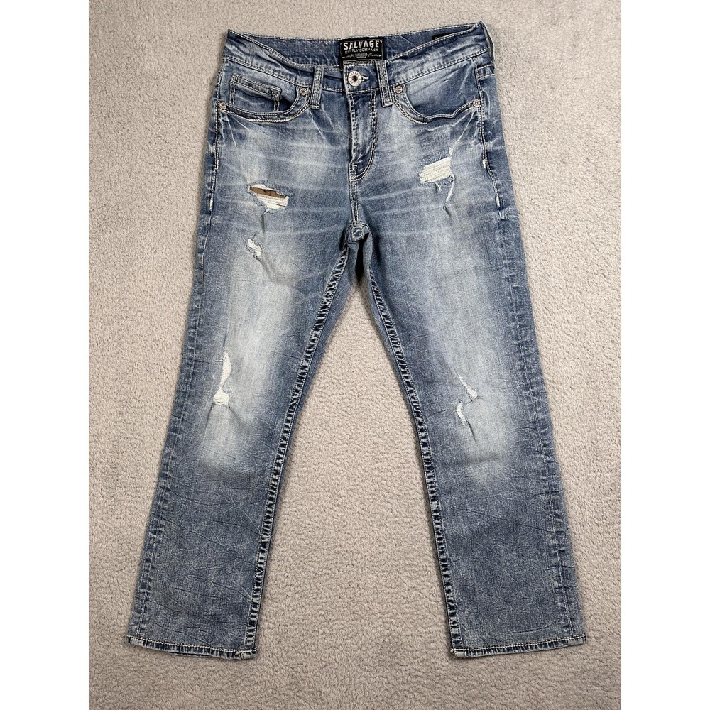 Salvage Supply Co Jeans Mens 30S Blue Distressed Anarchy Straight Buckle